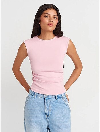 T-shirt sem mangas canelada com gola redonda, corte slim dilvin