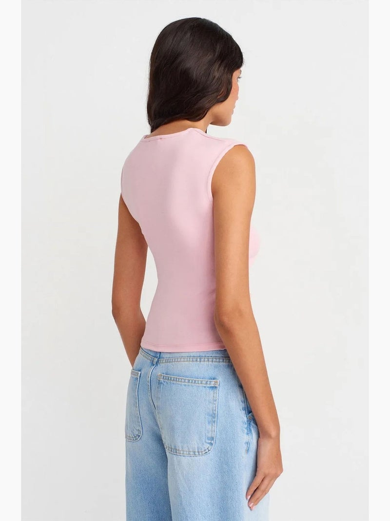 T-shirt sem mangas canelada com gola redonda, corte slim dilvin Rosa-claro - Kiabi