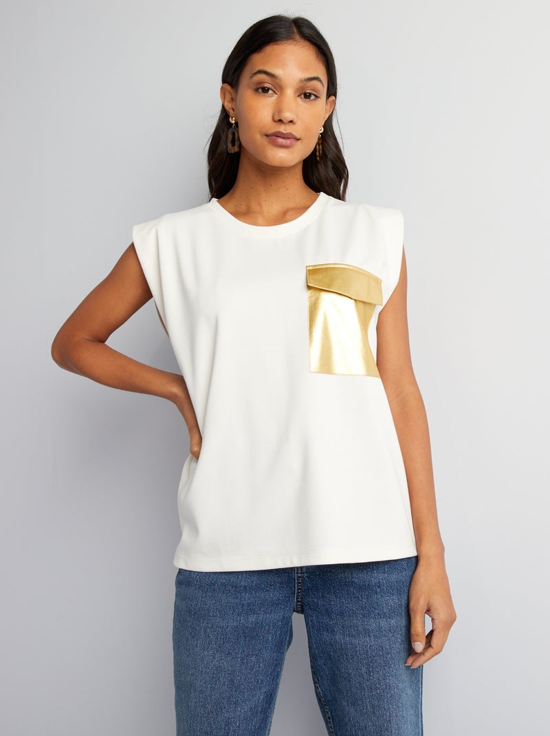 T-shirt sem mangas com bolso dourado BRANCO - Kiabi