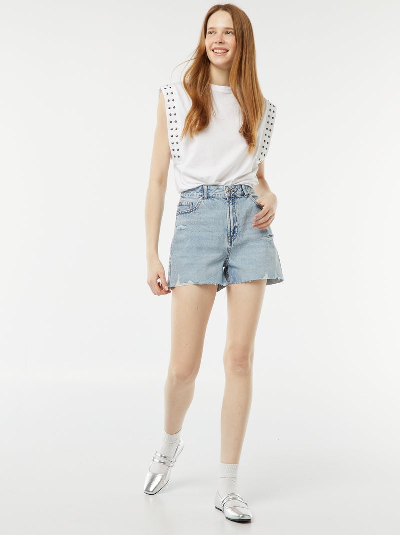 T-shirt sem mangas com cavas com tachas Branco - Kiabi