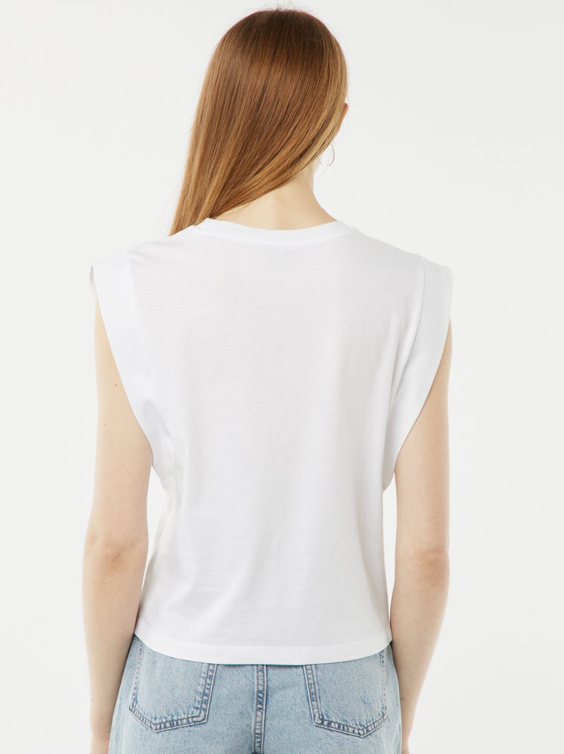 T-shirt sem mangas com cavas com tachas Branco - Kiabi