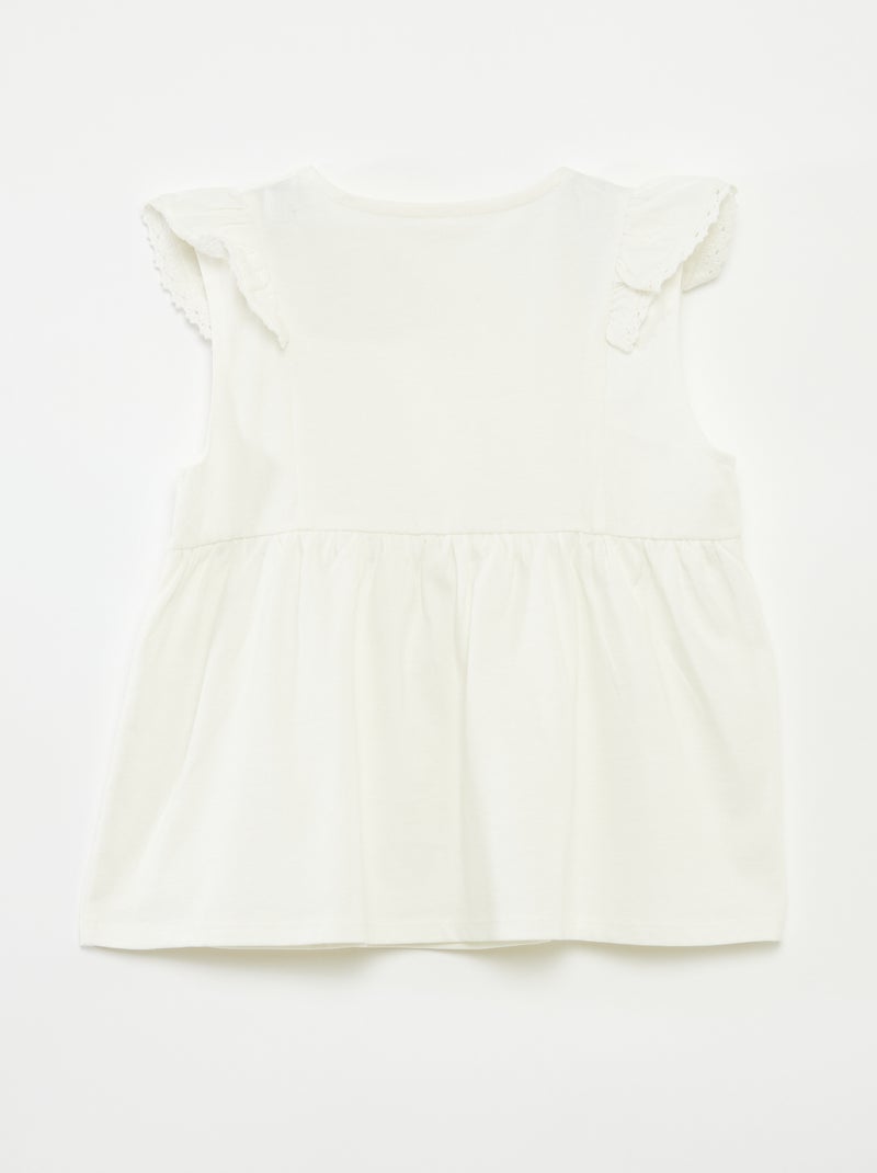 T-shirt sem mangas com folhos - So Easy Branco - Kiabi