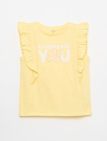 T-shirt sem mangas com folhos