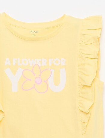 T-shirt sem mangas com folhos