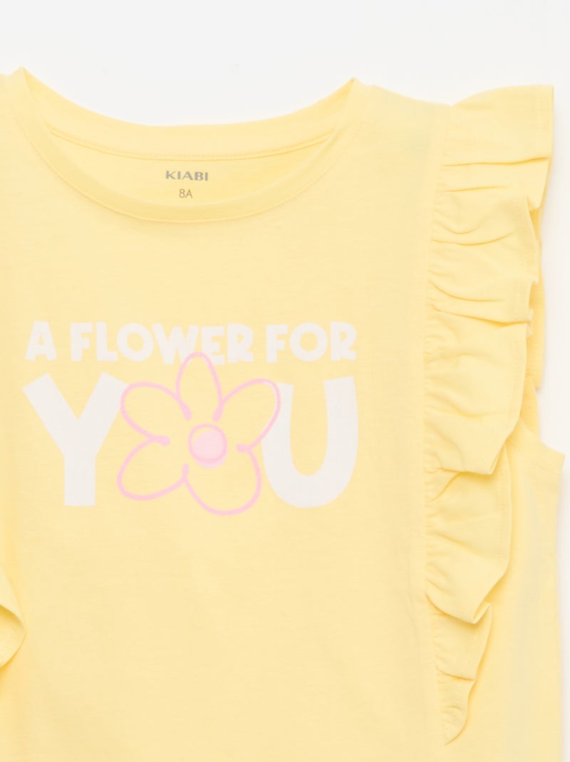 T-shirt sem mangas com folhos Amarelo - Kiabi