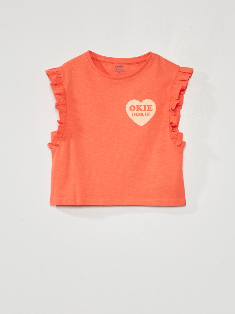 T-shirt sem mangas com folhos BRANCO - Kiabi