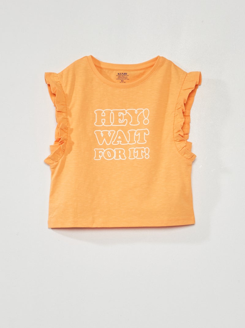 T-shirt sem mangas com folhos BRANCO - Kiabi
