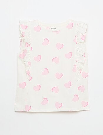 T-shirt sem mangas com folhos