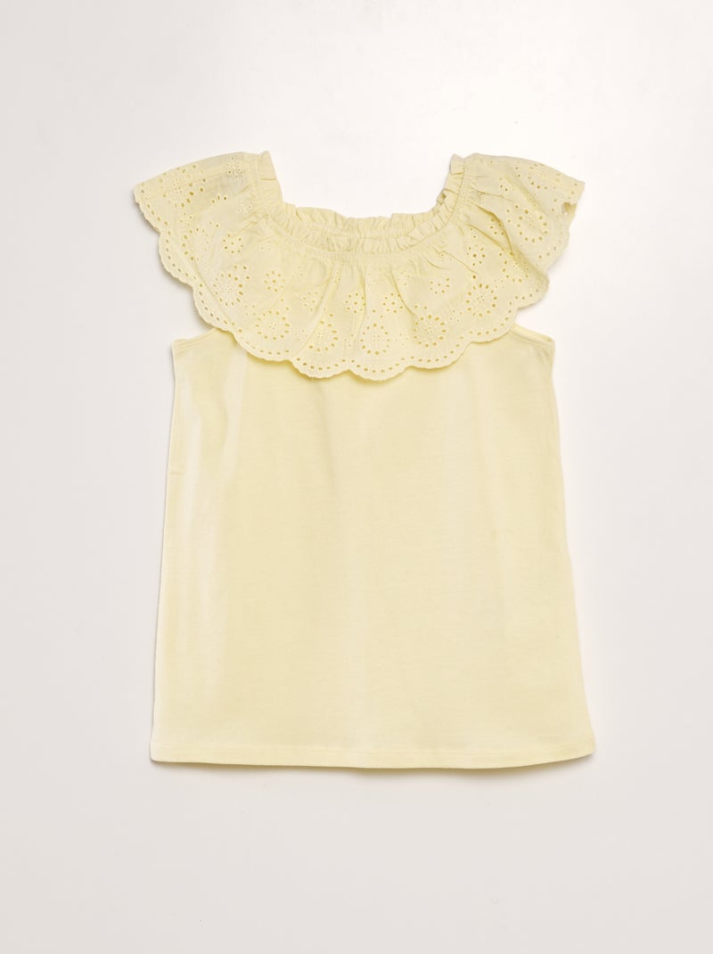 T-shirt sem mangas com gola com bordado AMARELO - Kiabi