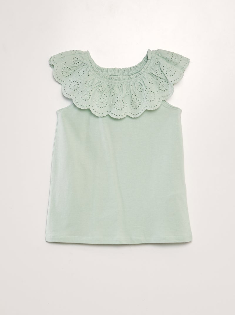 T-shirt sem mangas com gola com bordado Azul - Kiabi