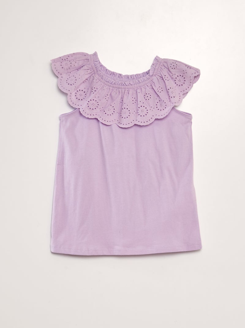 T-shirt sem mangas com gola com bordado VIOLETA - Kiabi