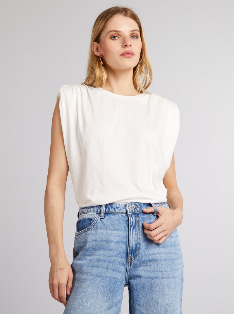 T-shirt sem mangas com ombreiras BRANCO - Kiabi