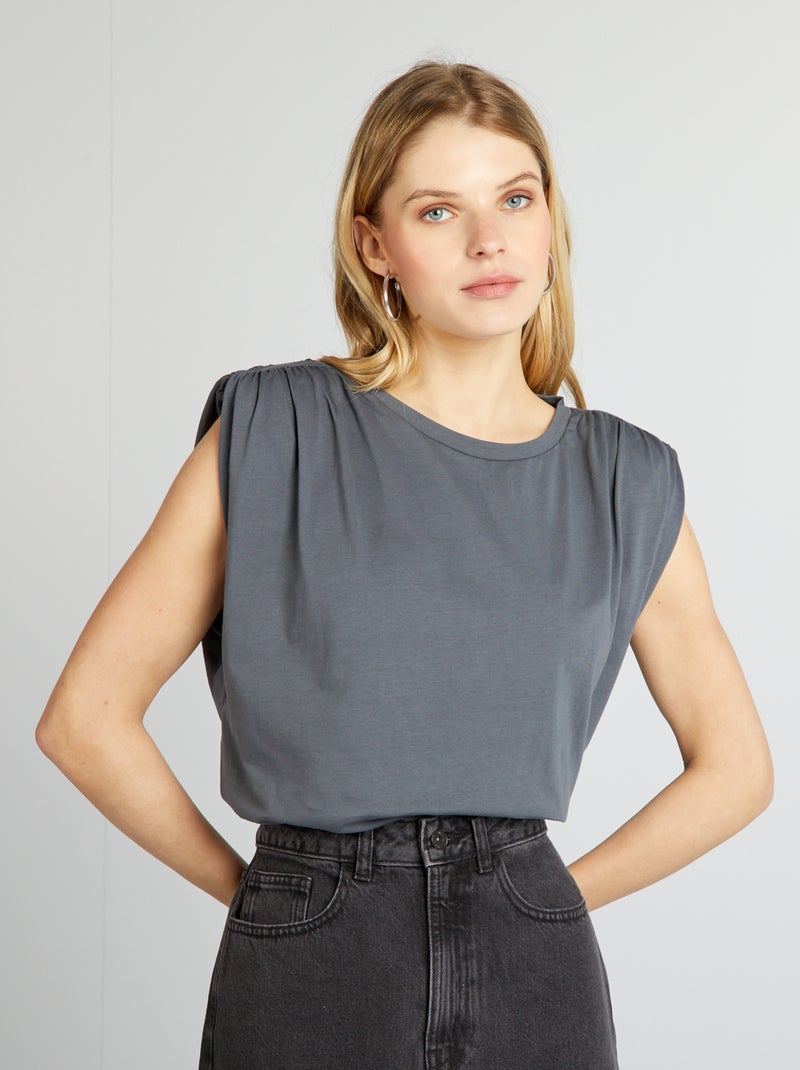 T-shirt sem mangas com ombreiras CINZA - Kiabi