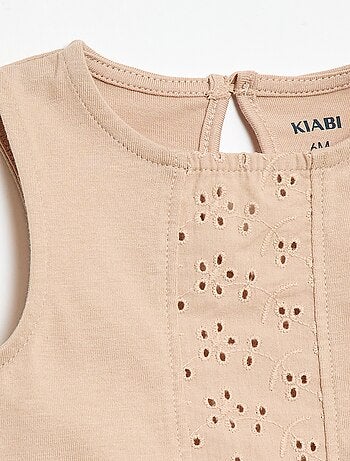 T-shirt sem mangas em jérsei de algodão e detalhes em bordado inglês