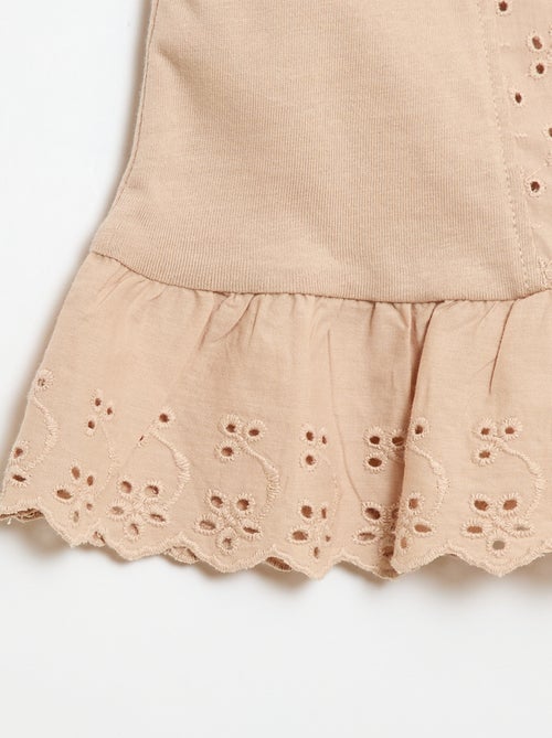 T-shirt sem mangas em jérsei de algodão e detalhes em bordado inglês - Kiabi