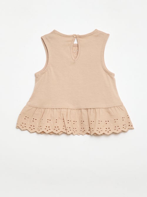 T-shirt sem mangas em jérsei de algodão e detalhes em bordado inglês - Kiabi