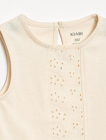 T-shirt sem mangas em jérsei de algodão e detalhes em bordado inglês