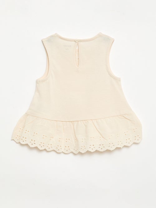 T-shirt sem mangas em jérsei de algodão e detalhes em bordado inglês - Kiabi