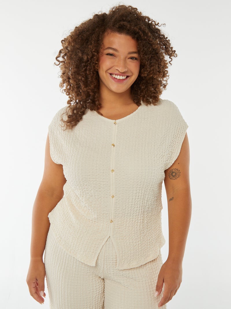 T-shirt sem mangas em malha gofrada bege - Kiabi