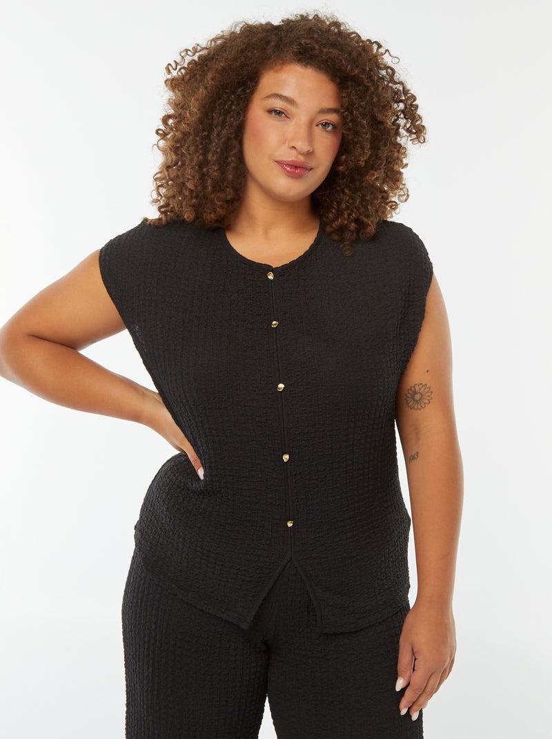 T-shirt sem mangas em malha gofrada Preto - Kiabi