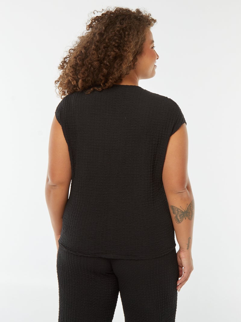 T-shirt sem mangas em malha gofrada Preto - Kiabi
