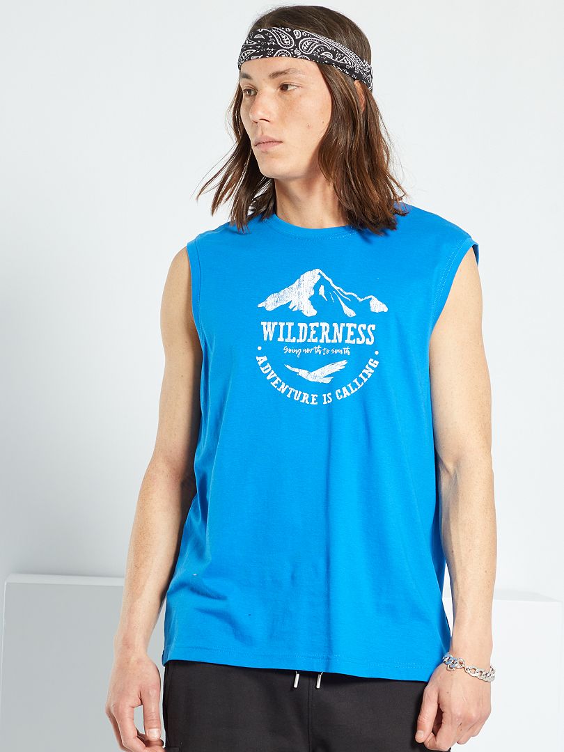 T-shirt sem mangas estampada Azul - Kiabi