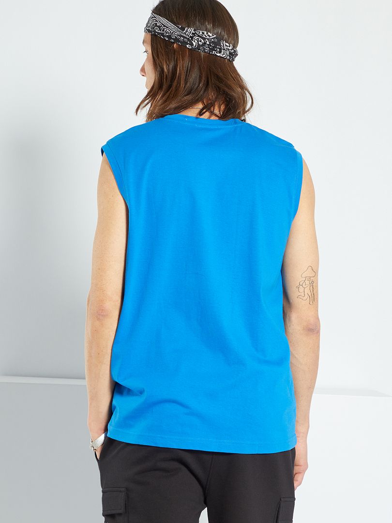 T-shirt sem mangas estampada Azul - Kiabi