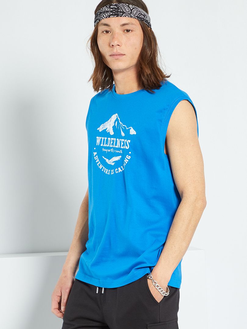 T-shirt sem mangas estampada Azul - Kiabi