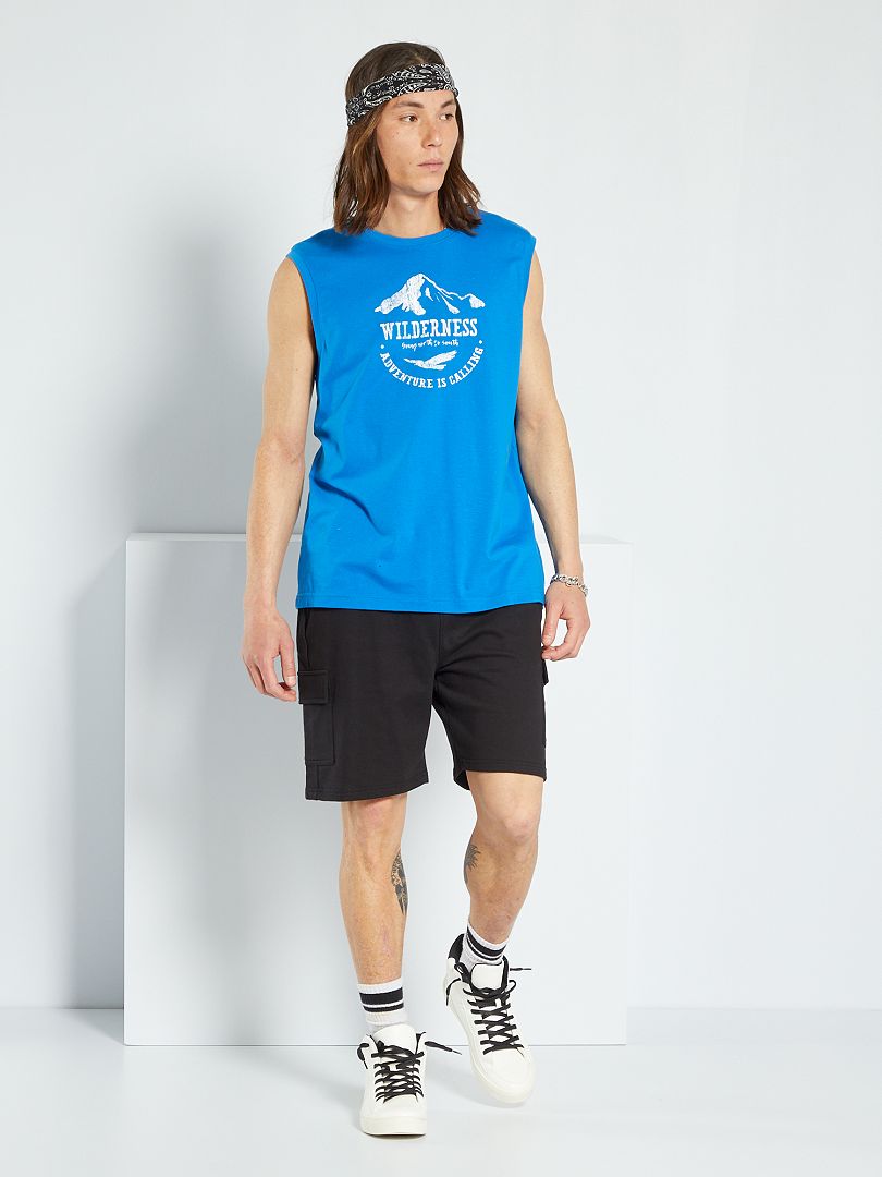T-shirt sem mangas estampada Azul - Kiabi