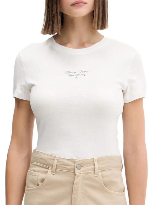 T-Shirt Slim Branca com Logótipo Tommy Hilfiger para Mulher - Kiabi