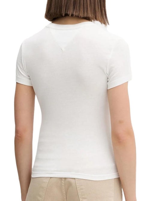 T-Shirt Slim Branca com Logótipo Tommy Hilfiger para Mulher - Kiabi