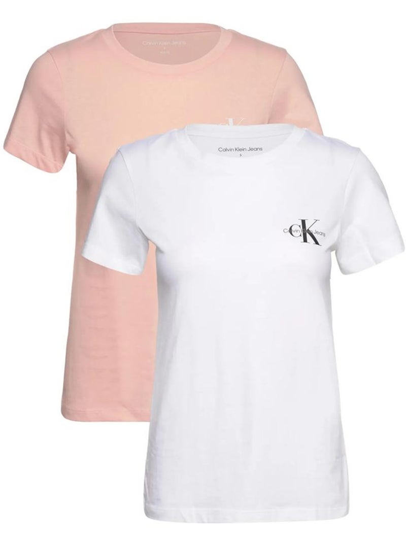 T-shirt Slim Calvin Klein Jeans para Mulher Branco/Rosa Rosa - Kiabi