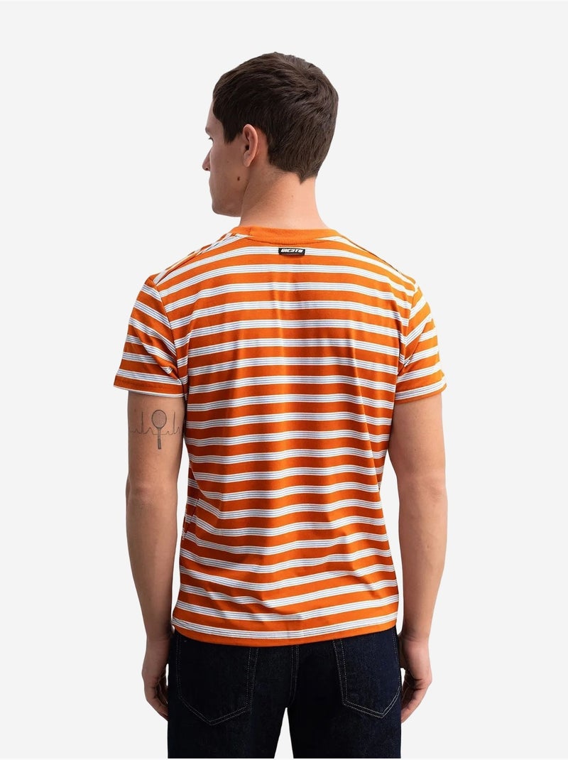 T-shirt slim fit às riscas com gola redonda giesto Laranja - Kiabi