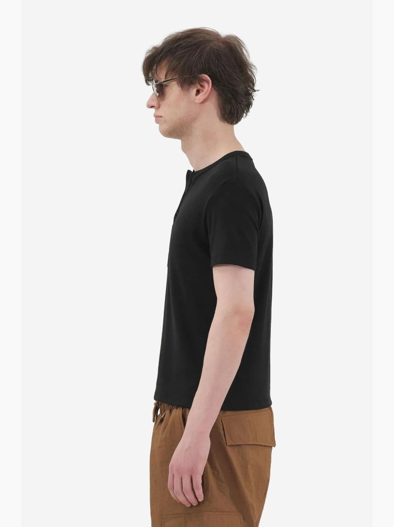 T-shirt slim fit com decote redondo e botões giesto Preto - Kiabi