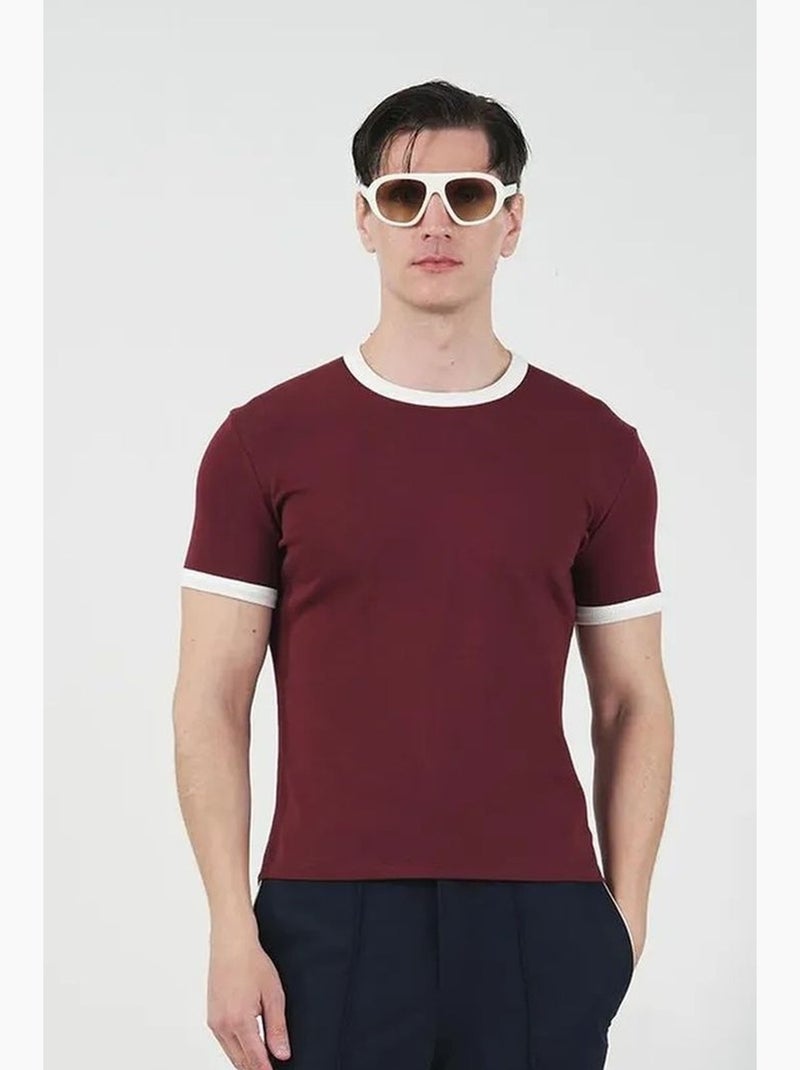 T-shirt slim fit com decote redondo e debrum em contraste giesto Vermelho bordô - Kiabi