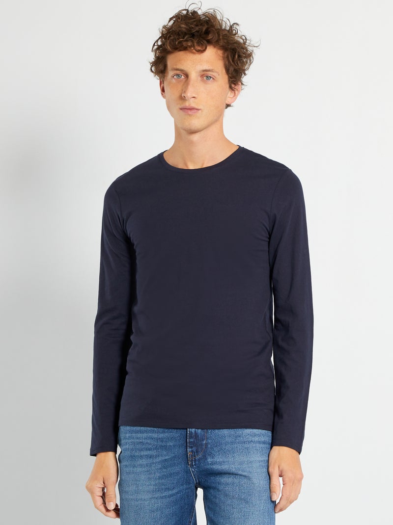 T-shirt slim fit de manga comprida AZUL - Kiabi