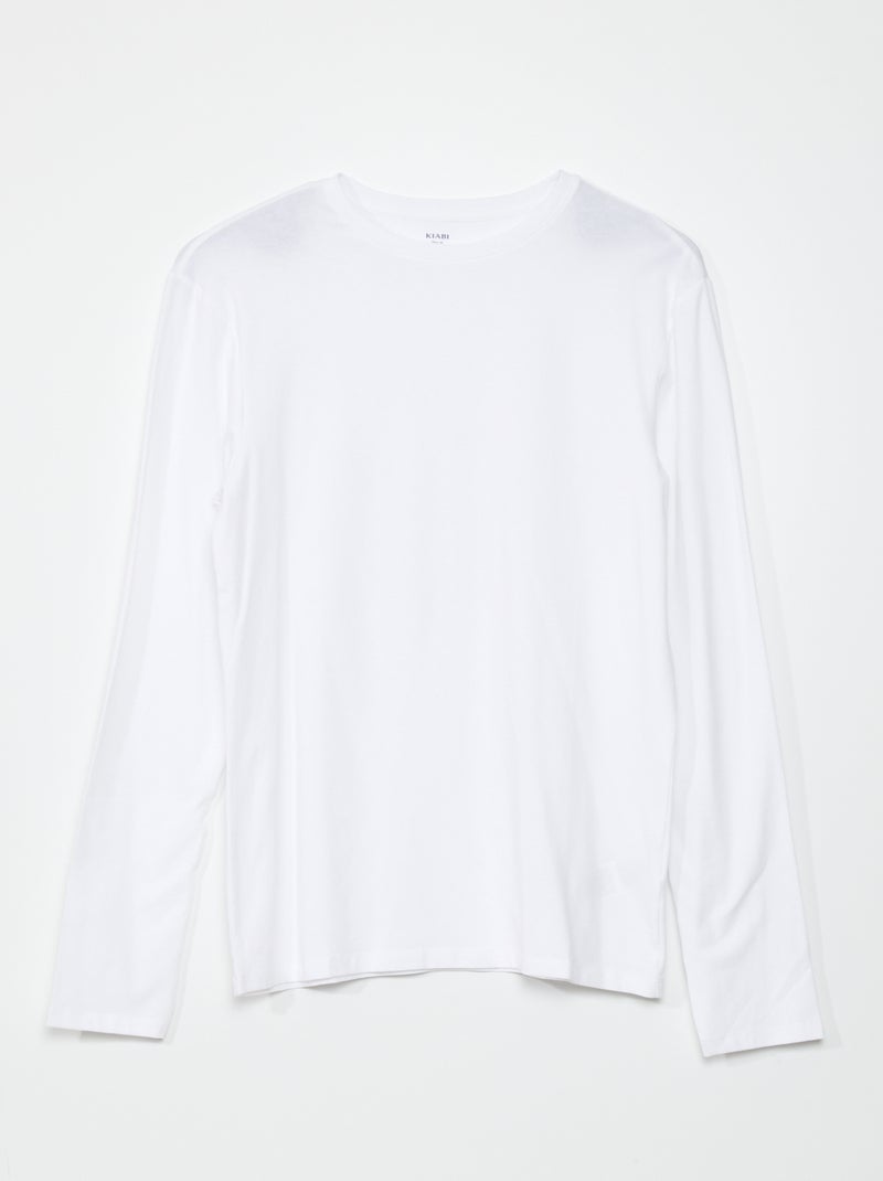 T-shirt slim fit de manga comprida Branco - Kiabi