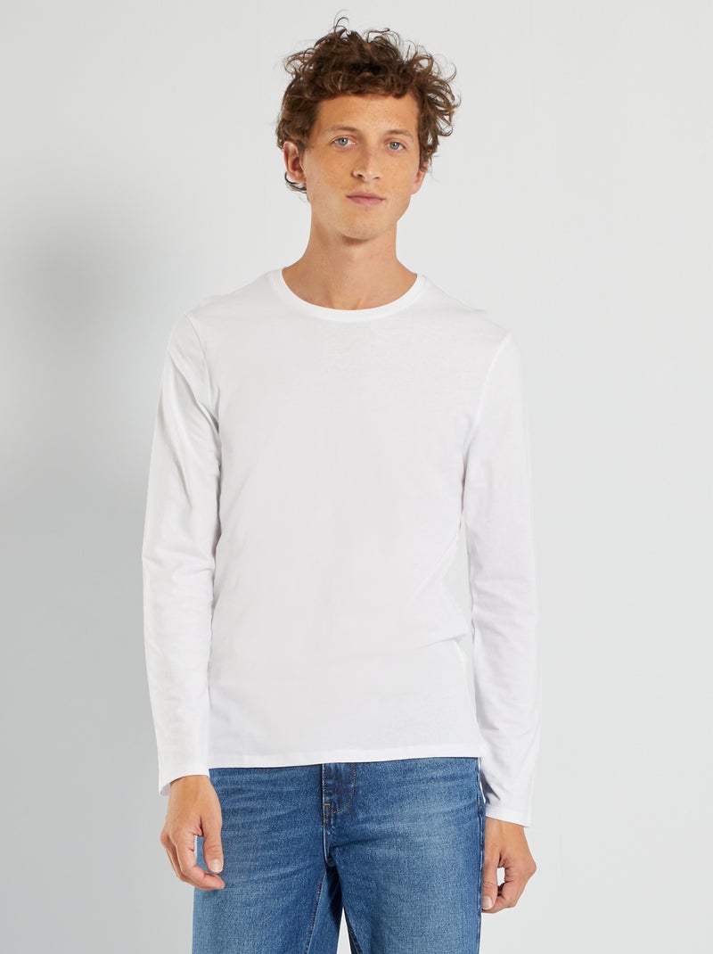 T-shirt slim fit de manga comprida Branco - Kiabi