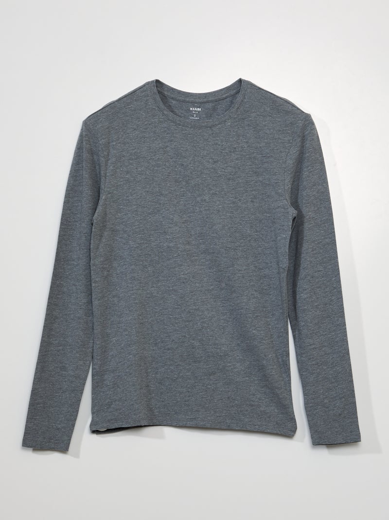 T-shirt slim fit de manga comprida CINZA - Kiabi