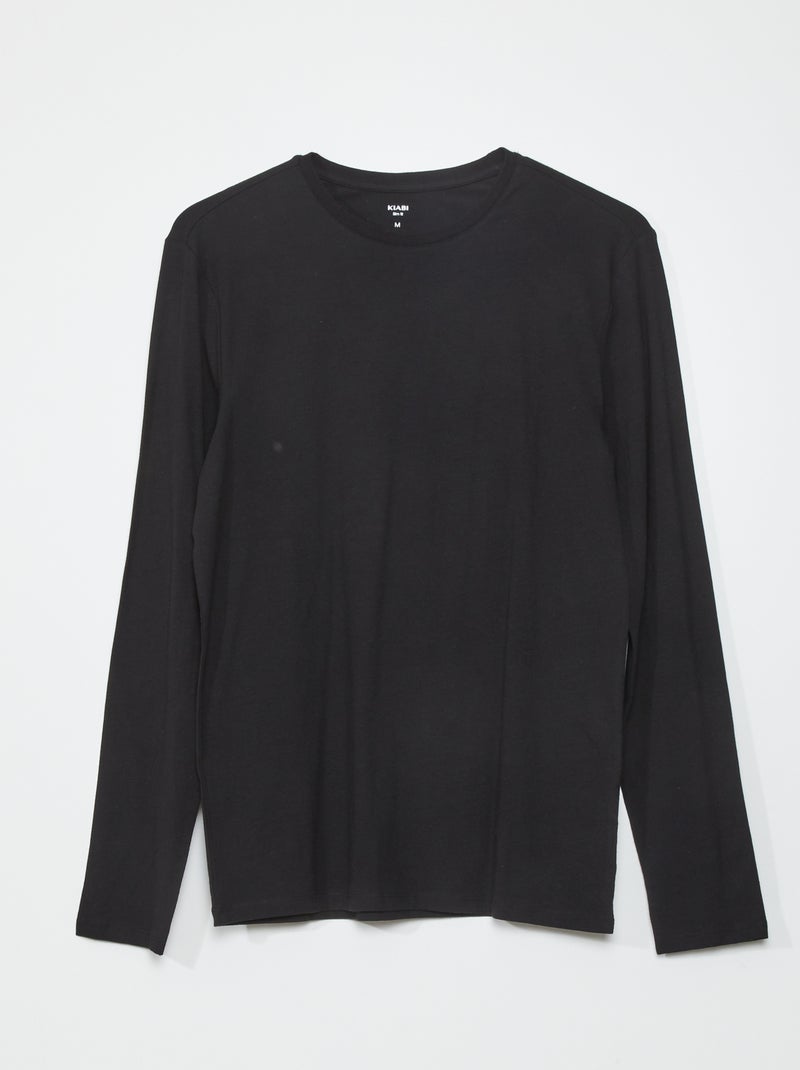T-shirt slim fit de manga comprida Preto - Kiabi