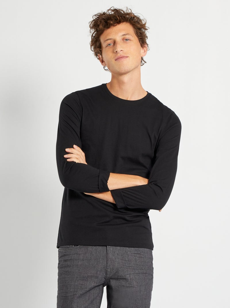 T-shirt slim fit de manga comprida Preto - Kiabi