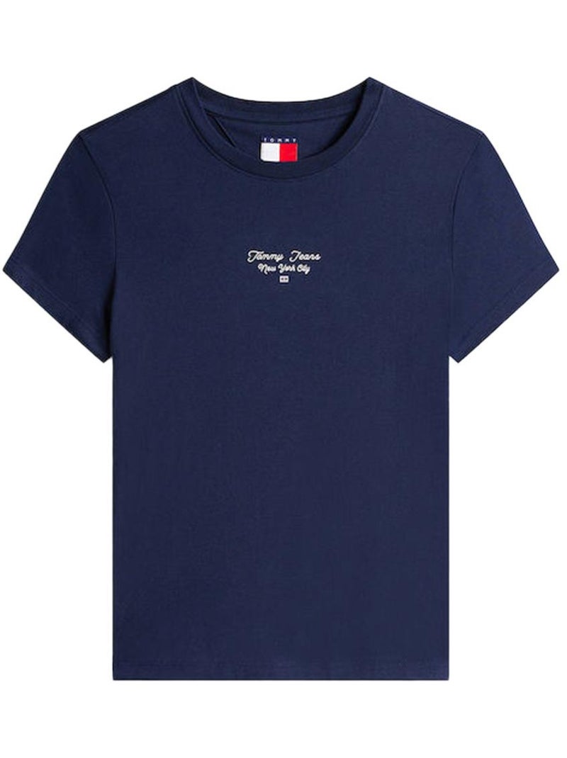 T-Shirt Slim Tommy Hilfiger com Logótipo para Mulher Azul-marinho - Kiabi