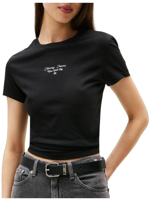 T-shirt Slim Tommy Hilfiger Preta com Logótipo para Mulher - Kiabi