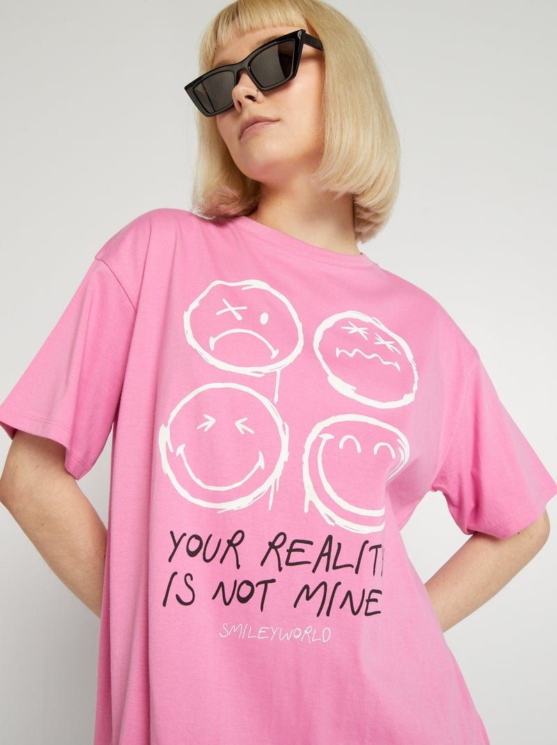 T-shirt 'Smiley' com corte oversize Rosa - Kiabi