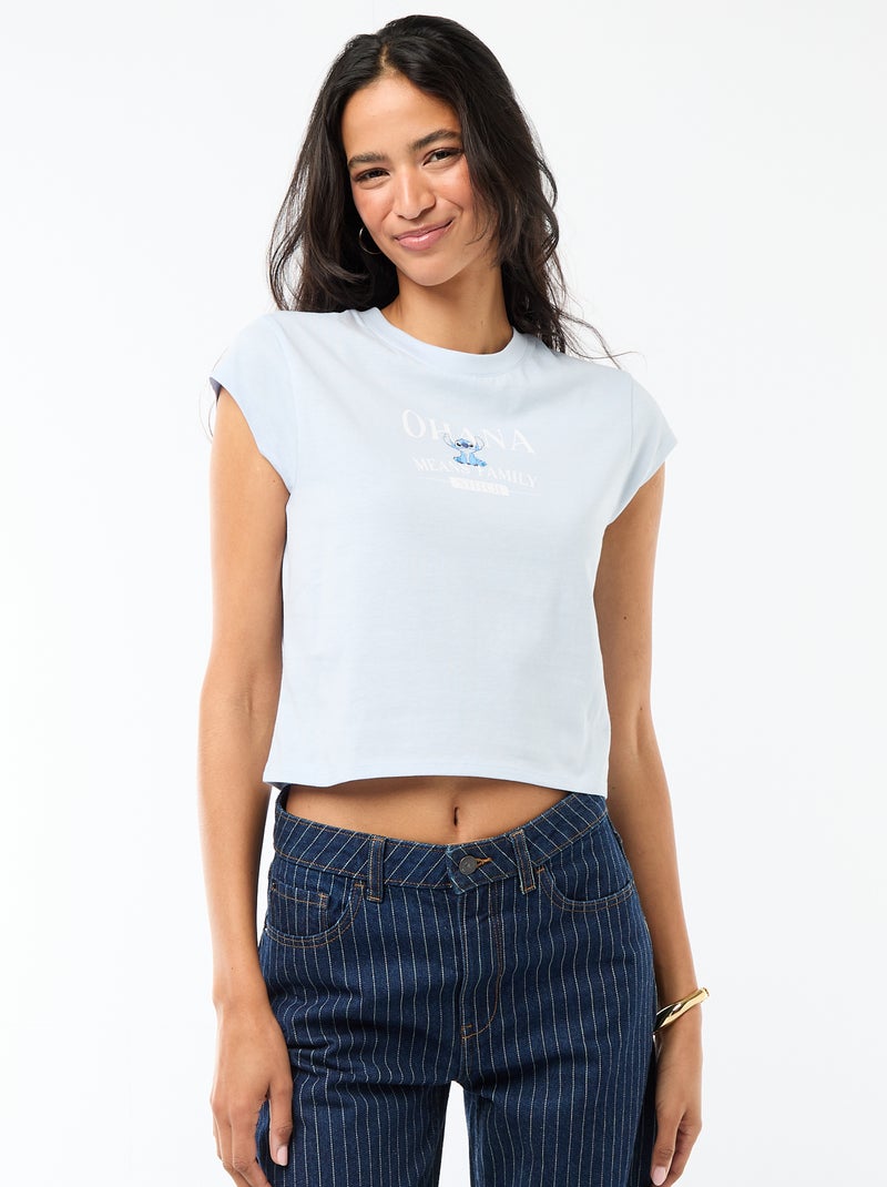 T-shirt 'Stitch' cropped Azul - Kiabi