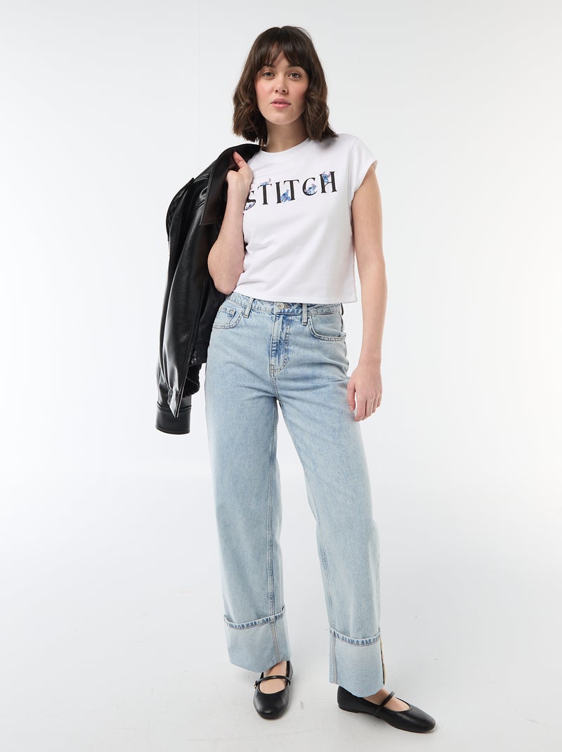 T-shirt 'Stitch' cropped Branco - Kiabi