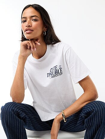T-shirt 'Stitch' cropped de mangas curtas