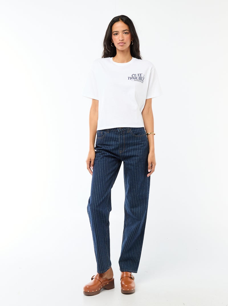 T-shirt 'Stitch' cropped de mangas curtas Branco - Kiabi