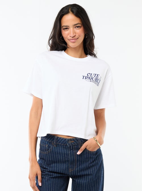 T-shirt 'Stitch' cropped de mangas curtas - Kiabi