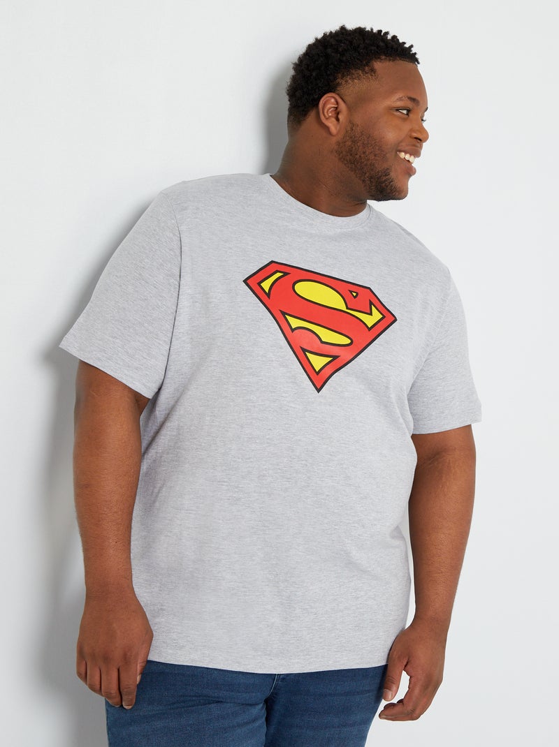 T-shirt 'Super-Homem' em jersey gola redonda Cinza Mesclado - Kiabi